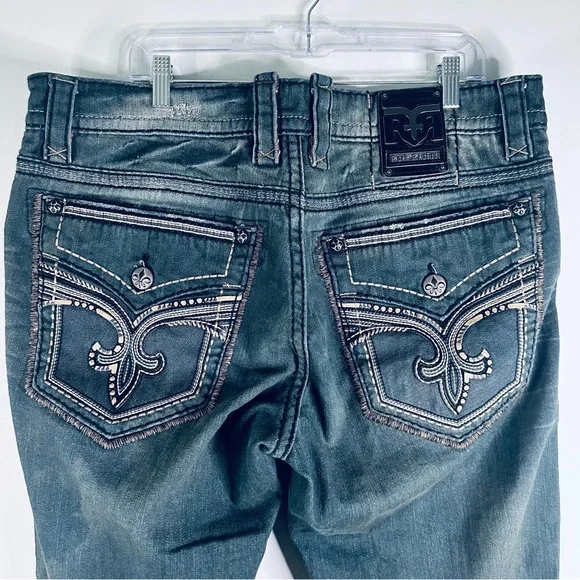 Rock Revival Men’s Sycamore Alt Straight Denim Distressed Biker JeansSize 40